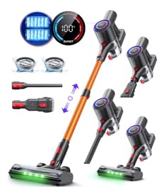 Zynet DP2 Aspirapolvere Senza Fili con Doppia Batteria, 45KPa/60Min/500W, Display LED, Asta Telescopica, Autoportante, LED Verde, Scopa Elettrica Senza Fili per Peli Di Animali/Tappeti/Pavimenti Duri