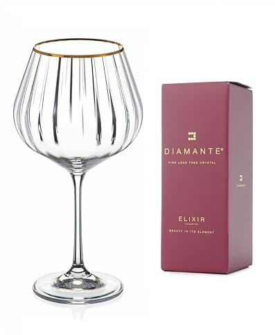 DIAMANTE Crystal Gin Copa Glass, Mirage Gold Gold Rim, Effetto Onda Ottica, 570 ml, Bicchiere singolo