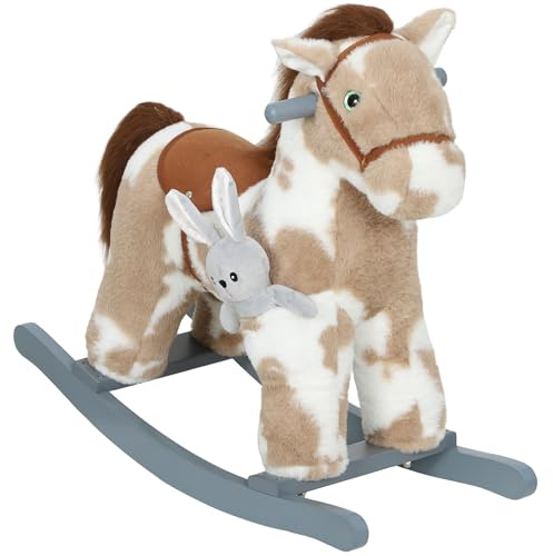 AIYAPLAY Cheval à bascule pour bébé, cheval à bascule en peluche avec son réaliste et jouet en peluche, chaise à bascule pour les enfants âgés de 2 à 5 ans, marron