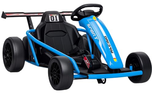 AIYAPLAY Kinder Elektro Gokart 24V 6-13km/h Drift Kart für 8-12 Jahre Blau | 2 Motorn, Verstellbarer Sitz, Driftmodus, Go Kart mit Sanft Start, Musik, Hupe, Kinderfahrzeug