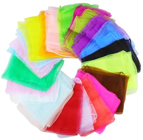 JRSHIRLEYLTD 24 paños de malabares cuadrados, 60 x 60 cm, de gasa, para guardería, espectáculo de niños y adultos, para bailar, malabares y sensoriales