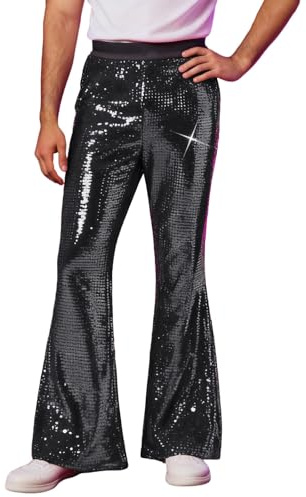 Glitzer Hose Herren Metallic - Glänzend Neon Kinky-Outfit 80er Jahre Freizeithose Bunte Hip-Hop Streetwear Festival Pailettenhose Clubwear Disco Trainingshose