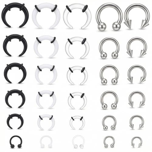 30 Stück Hufeisen Piercing Septum Piercing Plastik Nasenpiecing | Edelstahl Helix Lippenpiercing 16G Helix Circular Barbell