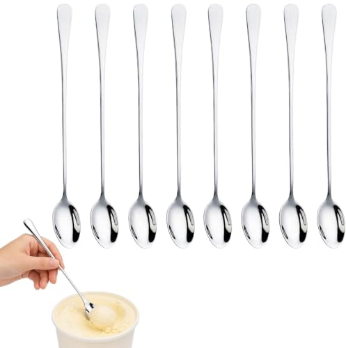 8 Stück Latte Macchiato Löffel Set, Lange Löffel für Eiskaffee und Getränke, Edelstahl Eislöffel mit 20 cm Länge, Ideal zum Rühren von Cocktails und Desserts