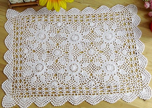 laivigo handgefertigt Crochet Spitze Tischdecke Deckchen Spitzendeckchen, Rechteck, 61–78,7 cm, baumwolle, weiß, 20 x 28 Inch
