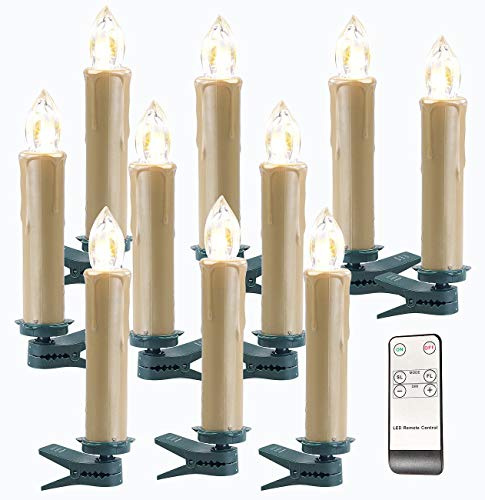 Lunartec FUNK-Weihnachtsbaum-LED-Kerzen, Fernbedienung, 10er-Set, golden
