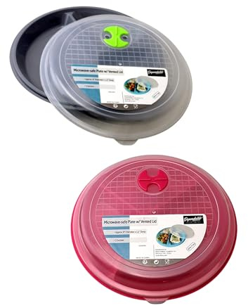 Dependable Industries inc. Essentials 2-Pack Microwave Lunch Plates with Lids – 3-Section BPA-Free Plastic – Vented, Dishwasher Safe – Meal Prep, Office, School Use – Assorted Colors