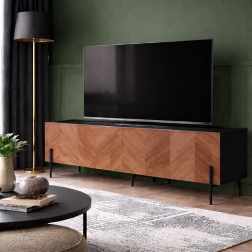 CONCEPT USINE Meuble TV Sequoia Vintage Finition Noyer 180 cm 3 Placards | Panneaux MDF placage et laque, pieds métal galvanoplastie, s'intègre à toute décoration bohème ou scandinave