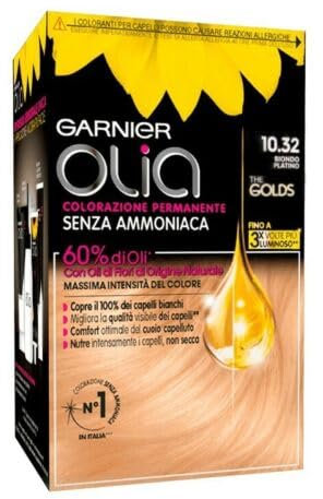 Garnier, Colorazione permanente Olia, Senza ammoniaca, Con oli di fiori di origine naturale, Platino (10.32)