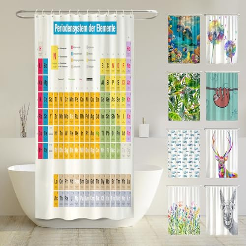 arteneur® Duschdraperi, mögelbeständigt, 120 x 180 cm, återvunnet med Oeko-Tex-standard 100, viktad fåll, ogenomskinligt, vattentätt, tvättbart, 8 ringar och e-bok, periodiska systemet (på tyska)