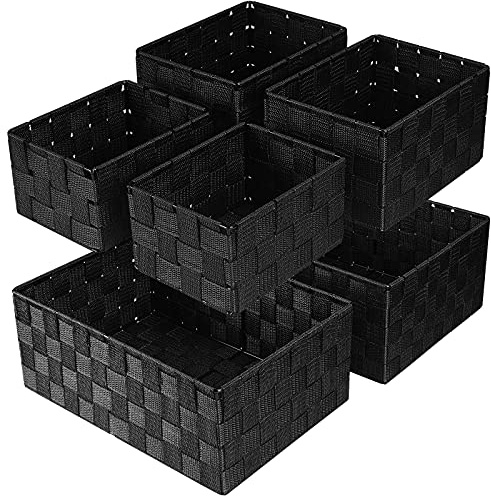 Aufbewahrungskorb Aufbewahrung: 6 Set, 34 x 24 x 13 cm, Stapelbar, Schwarz | Vielseitige Aufbewahrungsbox für Badezimmer, Schlafzimmer, Handtücher und Kosmetik, Ideal Zum Ordentlichen Verstauen