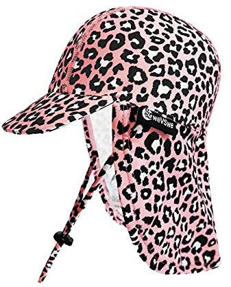 weVSwe Baby småbarn solhatt UPF 50 badmössa klaff nackskydd justerbar hakrem UV solskydd hattar, Rosa leopard, 6-12 månader