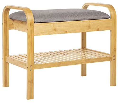 ONVAYA® Bambus Schuhregal mit Sitzbank | Schuhbank mit Sitzfläche | Garderobenbank mit Stauraum | Bank gepolstert mit Schuhablage | Schuhständer aus Holz | Schuh-Organizer