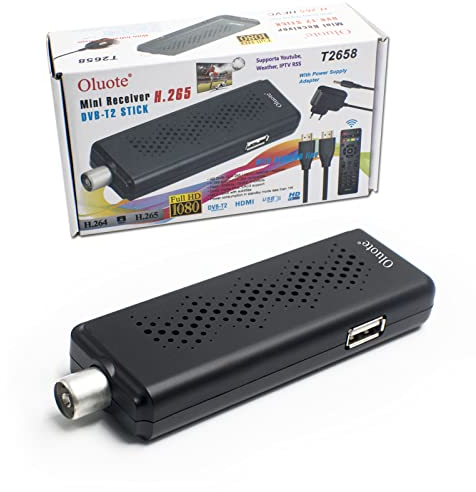 Oluote Decoder Digitale Terrestr, DVB-T2 Mini Ricevitore con Infrarossi, Sintonizzatore per HDTV 1080P, Compatibile H.265 con H.264