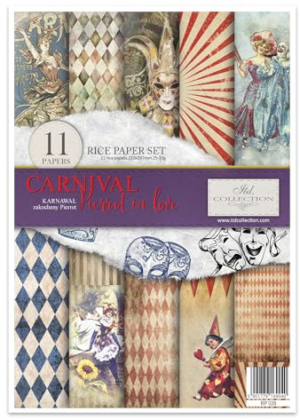 ITD Collection - Papel de arroz creativo A4 Decoupage Rice Paper Sheet 29,7 x 21 cm, técnica de servilletas, multicolor (RP028- Carnival Pierrot in Love- HS code 48021000)