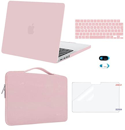 MOSISO Compatible with MacBook Pro 14 inch Case 2025-2021 M5 M4 M3 M2 M1 A3434 A3112 A3185 A3401 A2918 A2992 A2779 A2442, Hard Shell&Sleeve Bag&Keyboard Skin&Screen Film&Webcam Cover, Rose Quartz