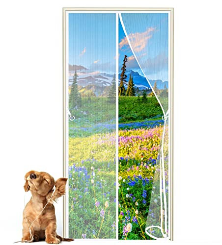 Fly Screen for Doors Magnetic Net, 145 x 205 cm Fly Curtain with Full Frame Hook&Loop Easy to Install Fiberglass Mesh Curtain Anti Mosquito (White)