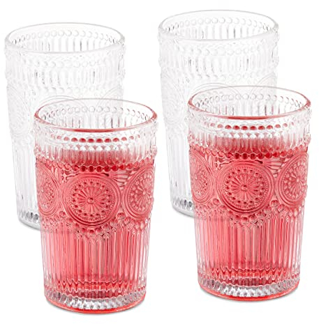 Relaxdays Vasos Vintage, Set 4, Aptos para Lavavajillas, 400 ml, Cristalería Retro, Agua, Zumo, Limonada, Transparente