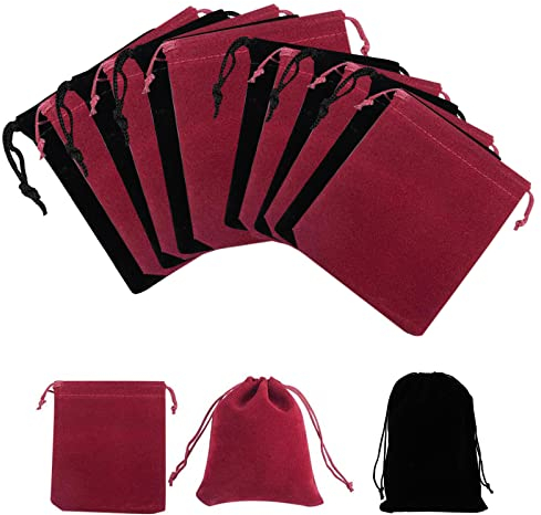HOTMNTY Sacchetti di Velluto per Gioielli, Sacchetti Regalo con Coulisse, 2 Colori, 2 Misure, 12 Pezzi