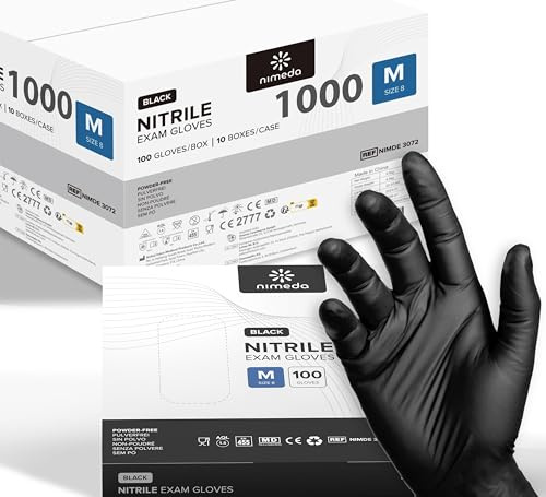 Kemes Guantes de nitrilo M, 1000 unidades, negros, desechables, sin látex, sin polvo, talla M