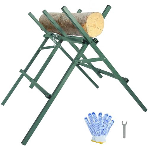Folding Log Cutting Metal Steel Adjustable Sawhorse Brackets Set Heavy Duty Adjustable Height Sawbuck for Custting Logs Firewood Metal Steel Best Portable Saw Horses Brackets Folding Heavy Duty-