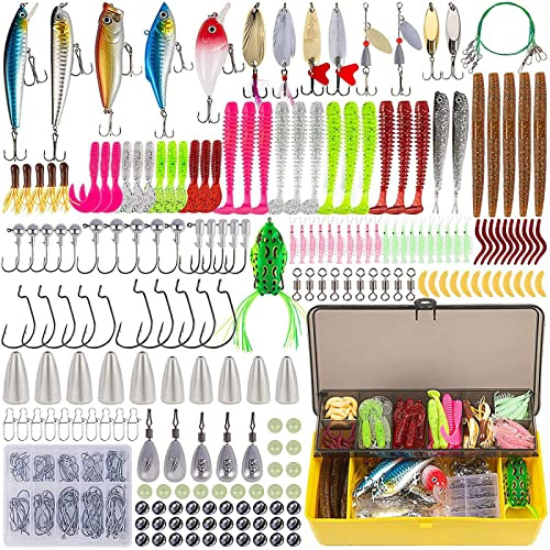 RoseFlower Angelköder Set Gummifische Angeln Köder Kunstköder Gummiköder Kit Inklusive Angelhaken, Würmer, Spinner, Höhenhaken, Führer - Süßwasser Salzwasser Eisangeln Fliegenfischen Fischen Geschenk