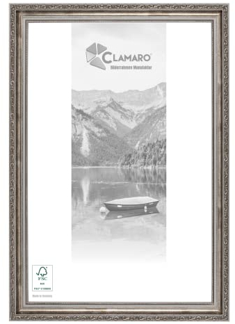 CLAMARO 'VIKTOR' Bilderrahmen Antik 70x100 Massivholz | Grau Silber | Shabby Chic Vintage Barock | Holzrahmen inkl. Acrylglas, Rückwand, Aufhänger (Querformat & Hochformat)