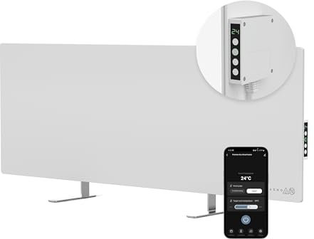 AENO LED Premium Eco Smart Infrared Heater 700W – WiFi glass infrared panel heater with thermostat, energy-saving design for indoor wall-mounted or freestanding use, Reddot Winner 2023, White