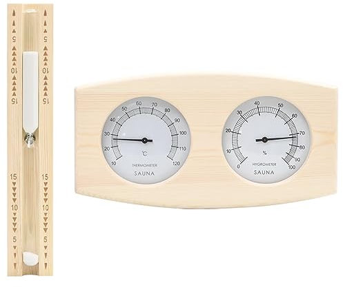 SKM 2 en 1 - Higrógrafo para sauna y reloj de arena (madera maciza de pino, peso: 0,7 kg, 51686)