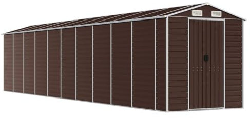 vidaXL Garden Shed, Outdoor Storage Shed with 4 Air Vents, Tool Shed for Lawn Garage Yard, Metal Garden Storage Unit, Brown Galvanised Steel