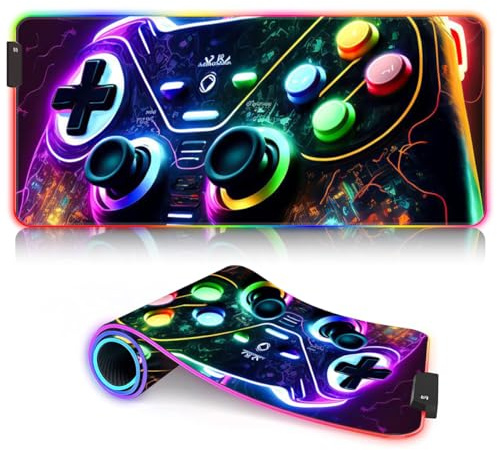 BUBELS Tapis de Souris de Jeu néon RGB épais et étendu avec Base en Caoutchouc antidérapant avec 7 Modes d'éclairage, Tapis de Souris LED Lumineux pour Joueur sur Ordinateur 15,7 x 35,4 Pouces