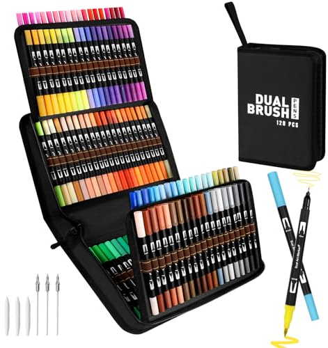 AGOYUU Dual Brush Pen Set,Marker & Filzstifte 120 Doppelspitze Pinselstifte,Filzstifte für Erwachsene für Kalligraphie Zeichnung Manga Malen Stifte