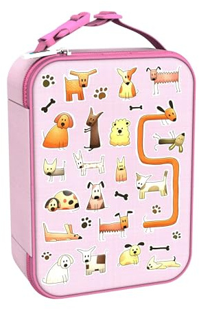 ion8 Bolsa Termica Porta Alimentos, Cremallera Fácil Acceso en 3 Lados, Bolsillo Externo para Botellas, Acolchado y Forrado Lavable, Parche de Nombre, Poliéster, Impreso, Perros