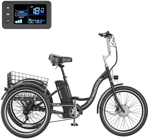 MOONCOOL Adult Electric Tricycle, 350W Front Drive Motor (Peak 700W), 15.5MPH E-Trike with Removable 36V 14.5Ah Battery, Max 60 Miles Range, 24/26 Inch 7-Speed 3 Wheel Electric Bike, Large Basket