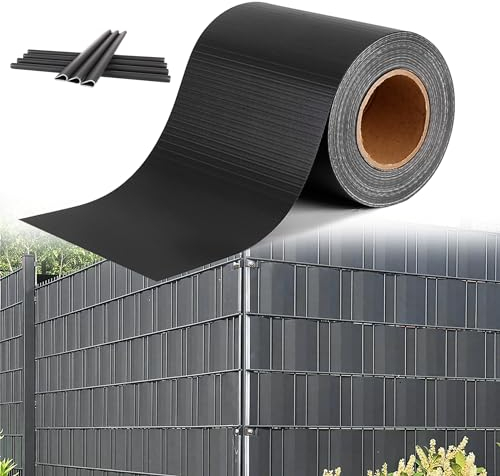 HENGMEI PVC Sichtschutzstreifen Sichtschutz Sichtschutzfolie Doppelstabmatten Zaun 70m x 19 cm mit 30 Stücke Befestigungsclipse Gartenzaun Windschutz für Zaun, Anthrazit