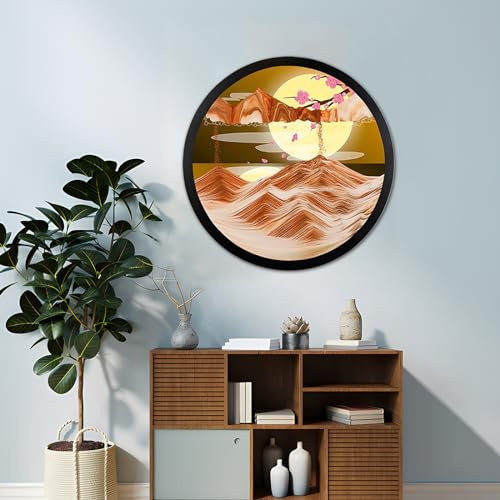 BVJKHQ Sandbilder zum Drehen, Sandbild Fließende Sandmalerei, 3D Sanduhr Dynamisch Bewegtes Sandbild Natürliche Landschaft, 360° Fießender Sand Rahmen für Home Dekor (44cm, orange)