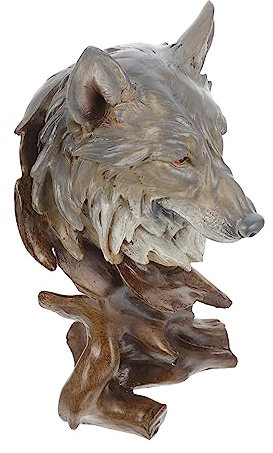 KITANDOVE 1stück Wolfkopf Resin Figur Detailreiche Wolfskopf Dekoration Für Wohnräume Schreibtisch Und Garten Lifelike Tiermodell Für Kreative Wohnkultur Und Geschenkideen