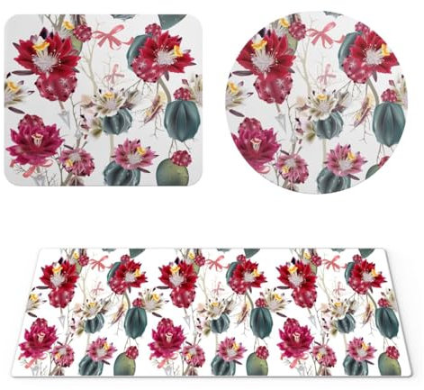 EHOMERY Tapis de Souris Personnalisable Photo Bureau XXL Gaming Fleur XXL Anime - 3 Pack [30x80 cm, 20x24 cm and Dia 20 cm]