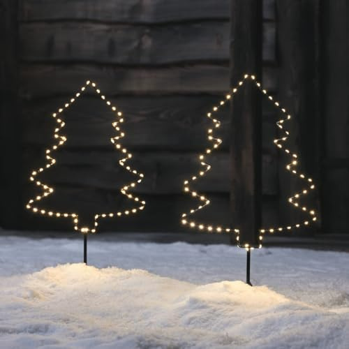 Lights4fun 2er Set LED Tannenbaum Stableuchten 1m Timer warmweiß Gartenstecker Beleuchtet Außen LED Outdoor Weihnachtsdeko Aussen