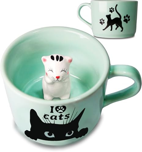 Süße Katzen 3d tasse Tier Figur- Mug niedlicher Cat Kitten Pfoten paw Deko | Lustige Katzen Geschenk tasse Cute Süße Geschenke für Frauen Tante Freund als Kaffeetasse Tasse Kinder Tee - 230ml