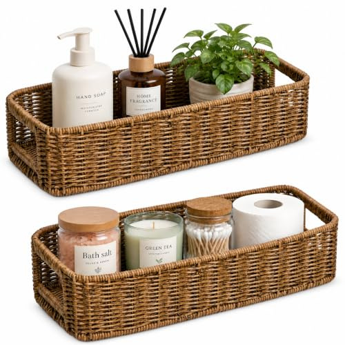 ZAVOOS 2 Pack Toilet Tank Basket with Handwoven Built-in Handle