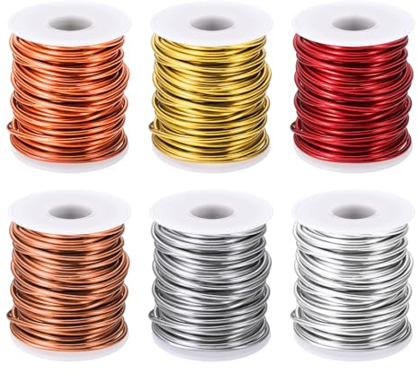 PATIKIL 10 Gauge 2.5 mm Aluminum Craft Wire, 49.2 ft Metal Wire 6 Roll Armature Bendable Wire for Jewelry Making Metal Wrap DIY, Silver/Rose Gold/Yellow/Orange Red/Silver White/Red