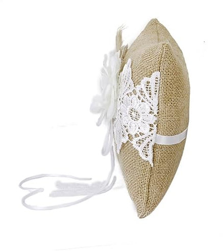 KITANDOVE Ringkissen Für Hochzeit Mit Schleife 20x20cm Jute Material Für Trauungszusammenfassung Kompakt Und Leicht