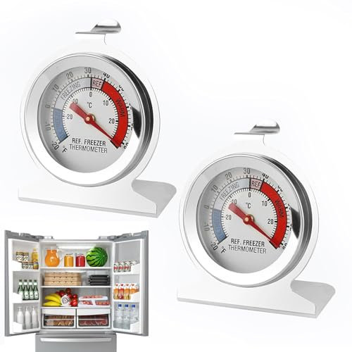 Thermometre Frigo,2PCS Thermomètre Congélateur Congélateur Refrigerateur,Thermometre Frigo en Acier Inoxydable,Plage de Température -30°C à 30°C / -20°F à 80°F