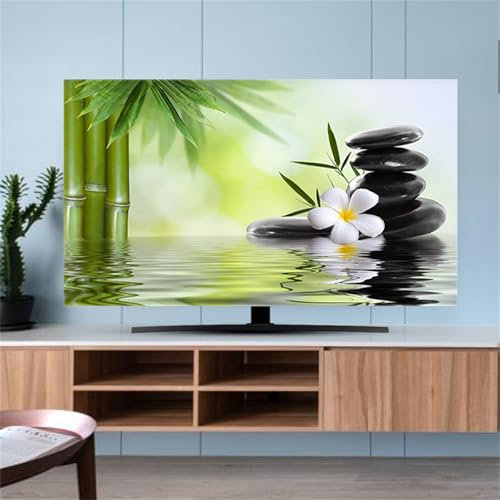 Hixingo Cubierta Antipolvo TV, Patrón Hoja de Bambú Cubierta Antipolvo Television 32-80inch Funda para Televisor Elástico Universal Cubierta de TV Protector TV (75inch,Plumeria)