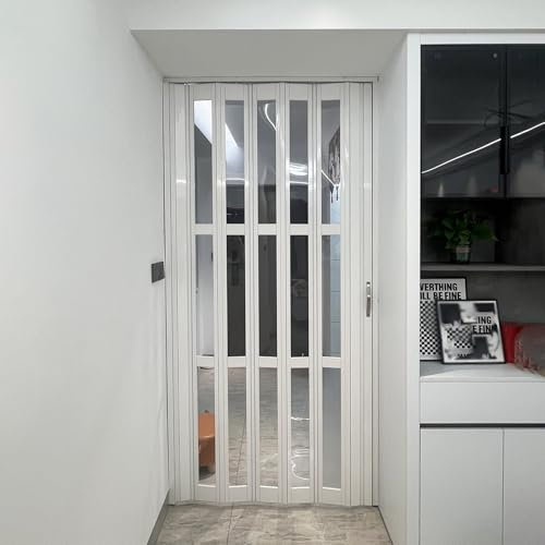 Falttür Falttüren Innentüren Falttüren für Küche Und Bad, Falttür aus Aluminium und Klarem Acryl 50-240 Cm Breit, Anpassbar Dusch-, Waschraum-, Raumteiler- Und Sichtschutztür, Innentür(White,94x96in(2