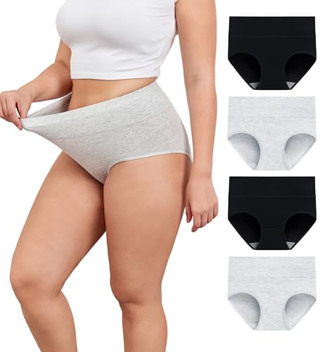 TUTUESTHER High Waist Postpartum Underwear Women Cotton Full Briefs Tummy Control Panties(12, 2 Black/2 Light Grey)