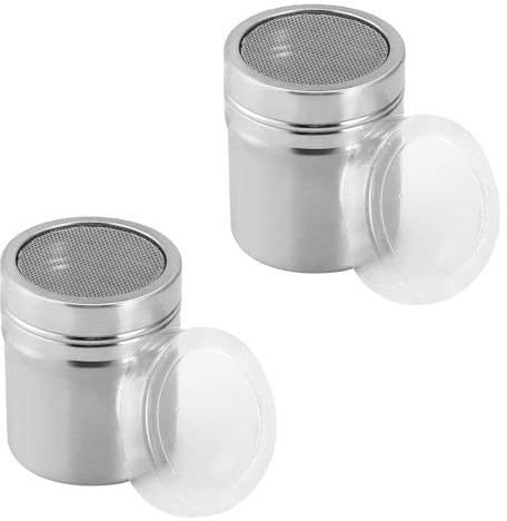 2 Pack Azucarero Dosificador de Acero Inoxidable para Chocolate, Azúcar en Polvo, Sal, Cacao, Harina, Café – Espolvoreador Multiusos para Cocina y Repostería