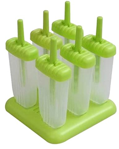 Moules à Glace Réutilisables 6 Cellules en PP Alimentaire Vert | Sucettes Glacées Maison, Forme Rectangulaire, Convient aux Gélatines et Purées, Pique-Niques et Fêtes