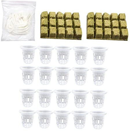 Mipcase Kit Idroponico Soilless con Blocchi di Lana Nutrienti e Vasi Rete Forati per Orto Casa Coltivazione Piante Clonazione e Germinazione con Drenaggio Uniforme